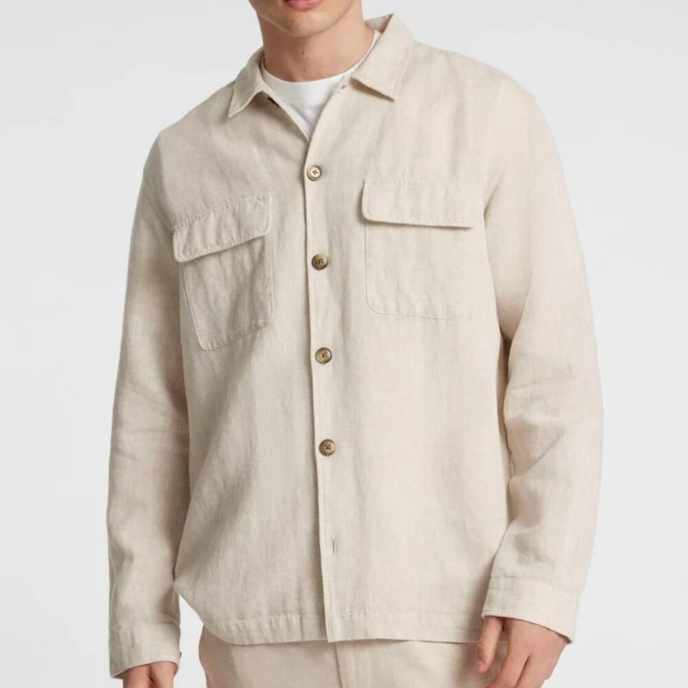 Selected Homme Beige Cotton/Linen Blend Overshirt